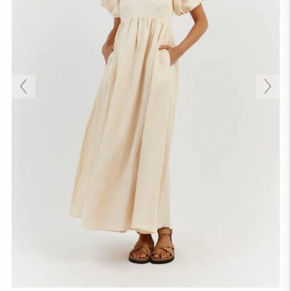 DISSH Cream Linen Midi Dress with Puff Sleeves - Picture 10 of 10